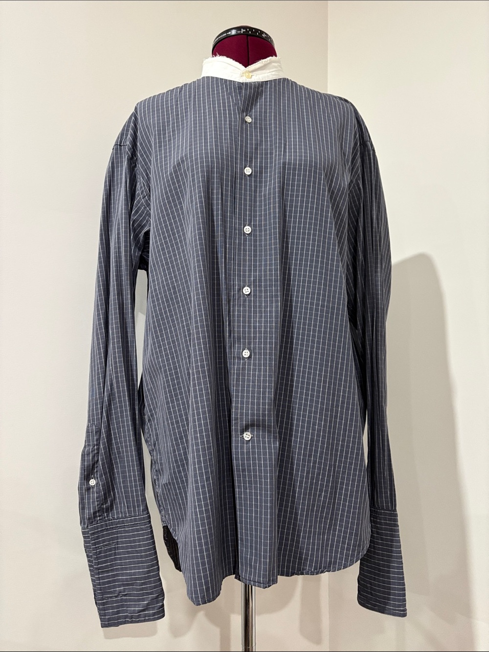 Salvatore Ferragamo Vintage Men's Gray Navy Pinstripe Button-Back Dress Shirt